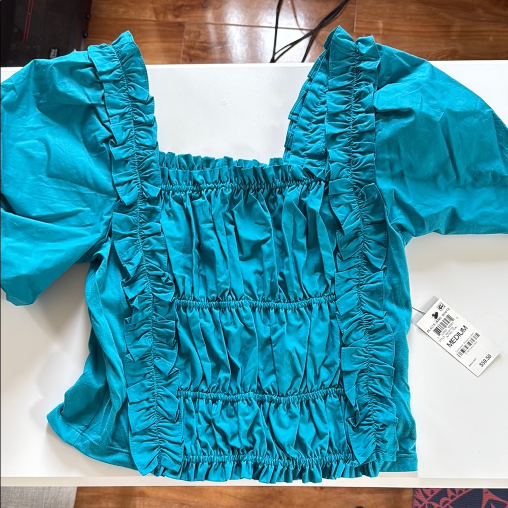 Teal Ruffled Women's Top INC